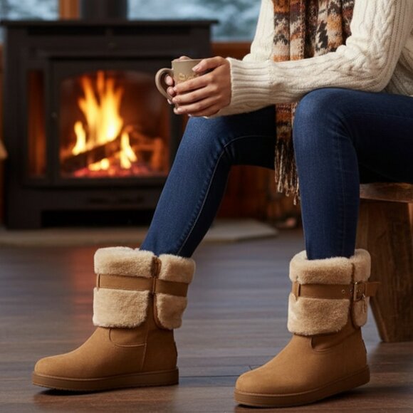 GBG Los Angeles Womens Adlea Slip-On Winter & Snow Boots Brown - Picture 1 of 5